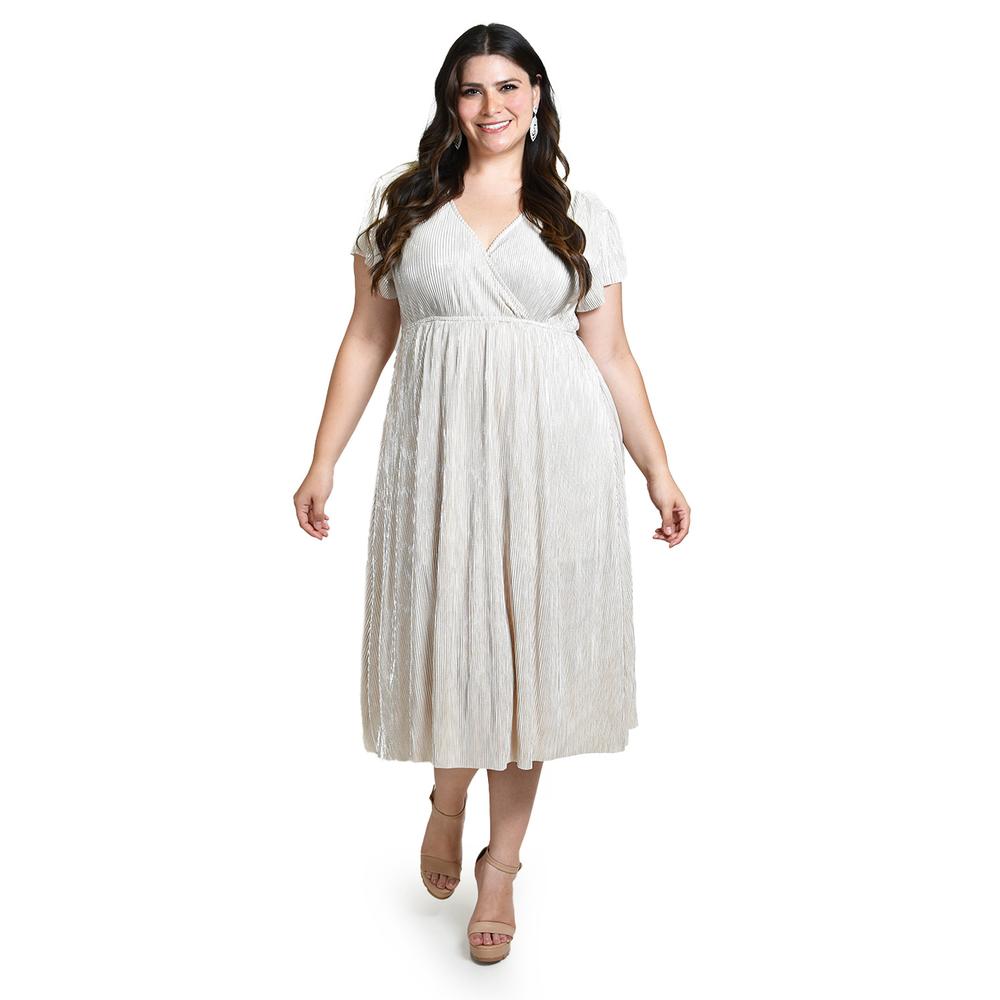 Foto 6 pulgar | Vestido Plisado Con Brillo Roman Fashion /tallas Extras, 5412 (hueso) Beige
