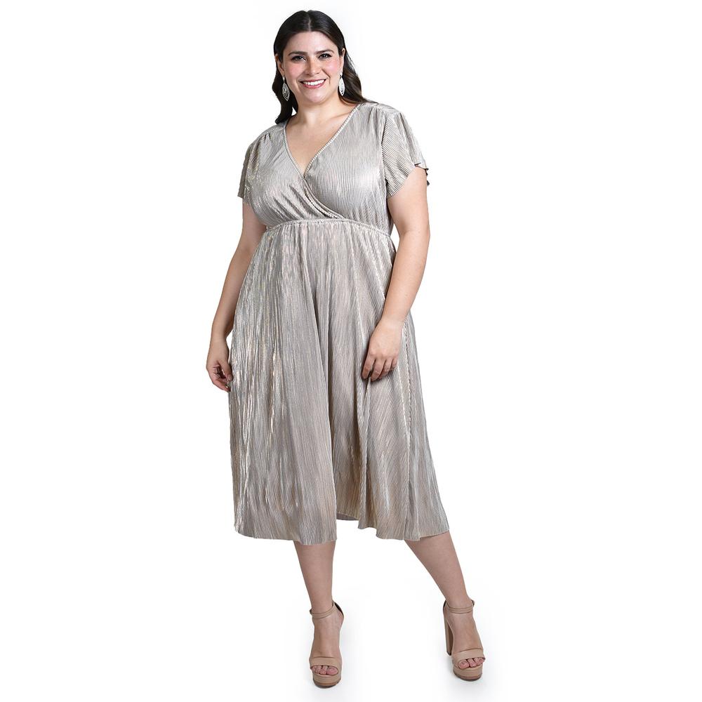 Vestido Plisado Con Brillo Roman Fashion /tallas Extras, 5412 (beige) Beige