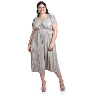 Foto 1 | Vestido Plisado Con Brillo Roman Fashion /tallas Extras, 5412 (beige) Beige