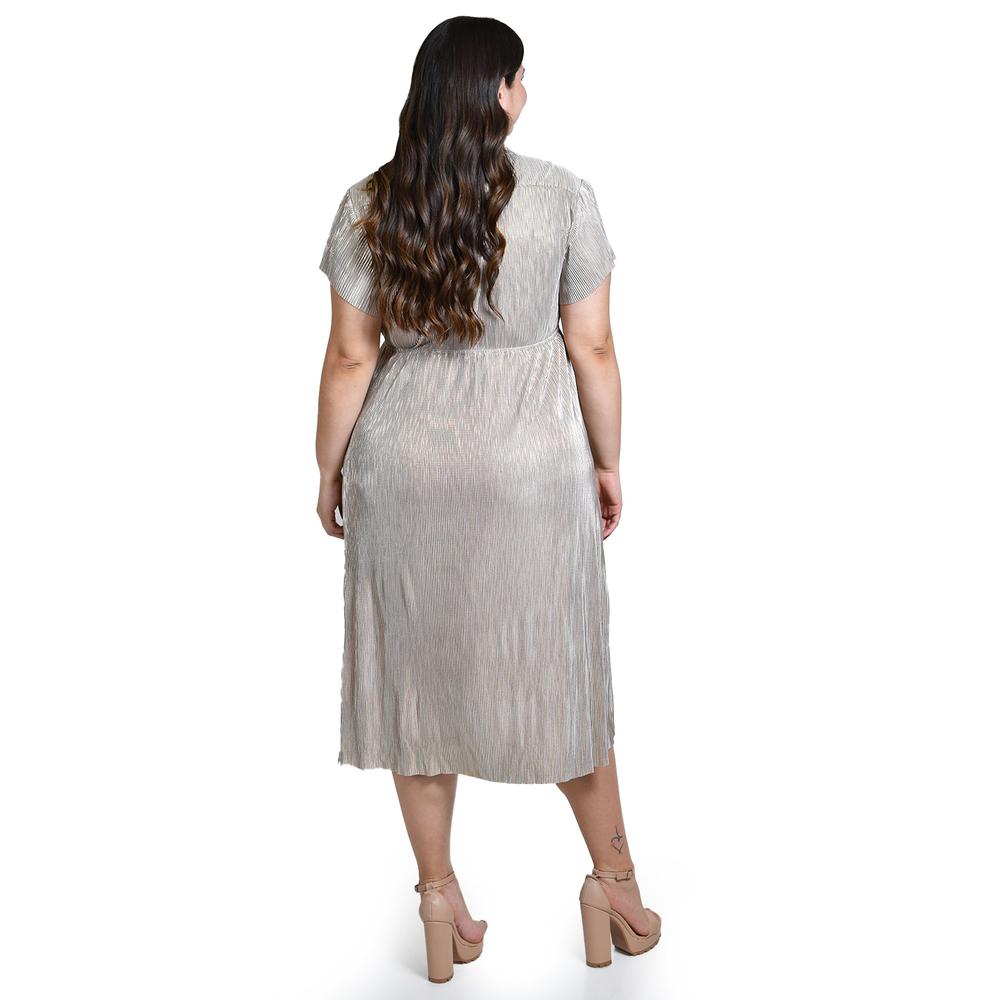 Foto 4 pulgar | Vestido Plisado Con Brillo Roman Fashion /tallas Extras, 5412 (beige) Beige