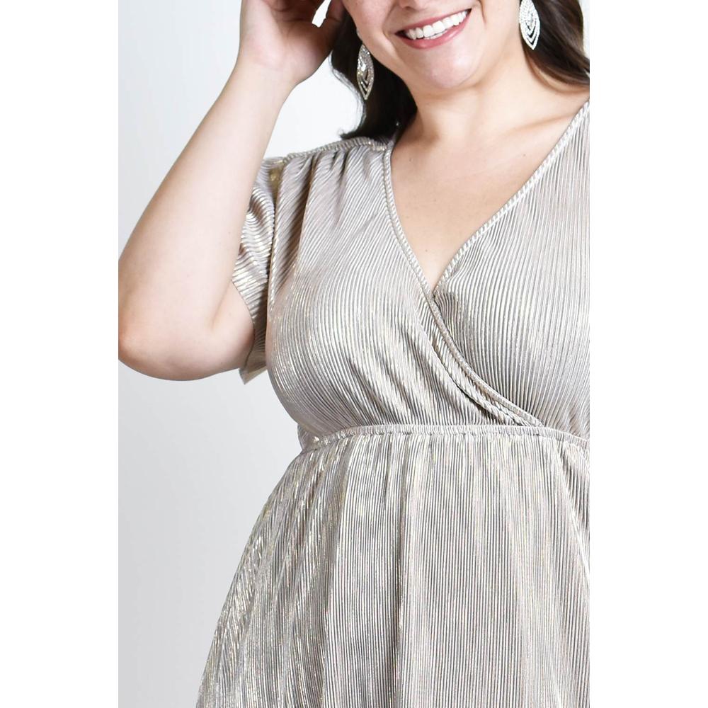 Foto 5 pulgar | Vestido Plisado Con Brillo Roman Fashion /tallas Extras, 5412 (beige) Beige