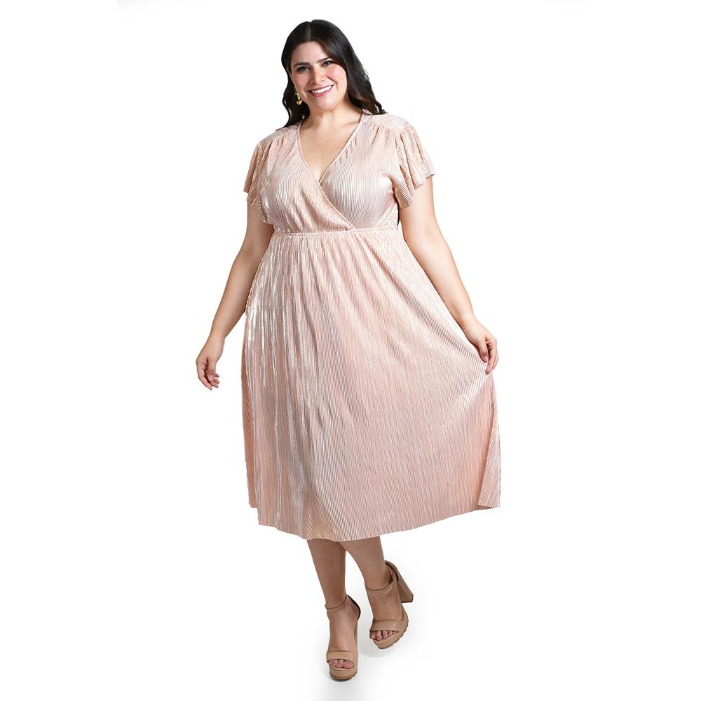 Vestido Plisado Con Brillo Roman Fashion /tallas Extras, 5412 (rosa) Rosa