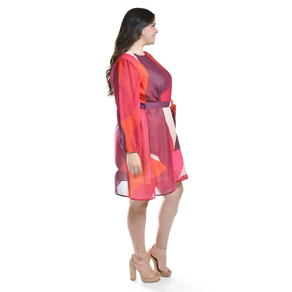 Foto 3 pulgar | Vestido Abstracto Con Cinto Roman Fashion /tallas Extras, 3825 (rojo) Rojo