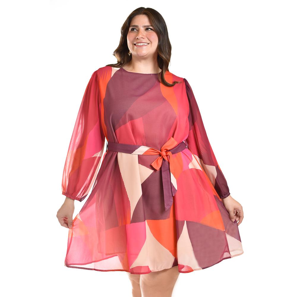 Foto 5 | Vestido Abstracto Con Cinto Roman Fashion /tallas Extras, 3825 (rojo) Rojo