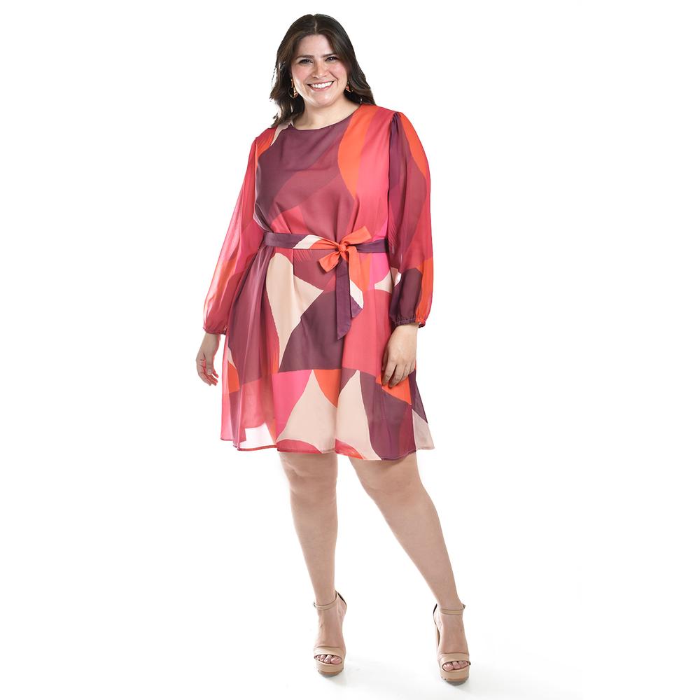 Foto 6 | Vestido Abstracto Con Cinto Roman Fashion /tallas Extras, 3825 (rojo) Rojo