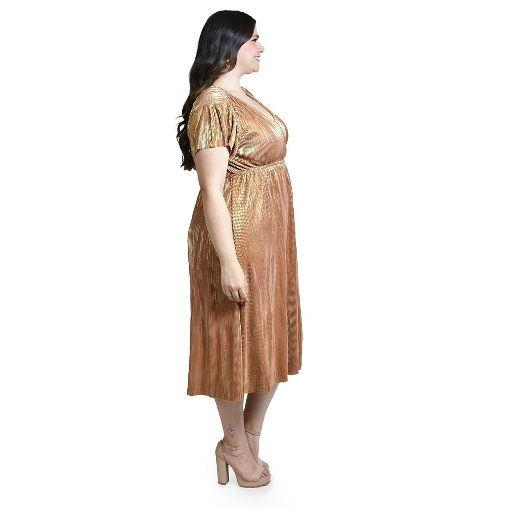 Foto 3 pulgar | Vestido Plisado Con Brillo Roman Fashion /tallas Extras, 5412 (cobre) Cafe
