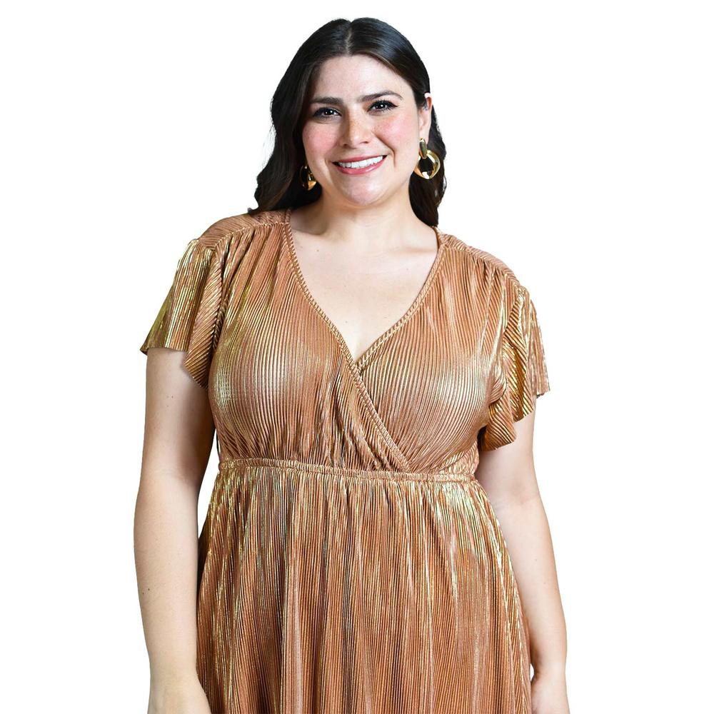 Foto 5 pulgar | Vestido Plisado Con Brillo Roman Fashion /tallas Extras, 5412 (cobre) Cafe