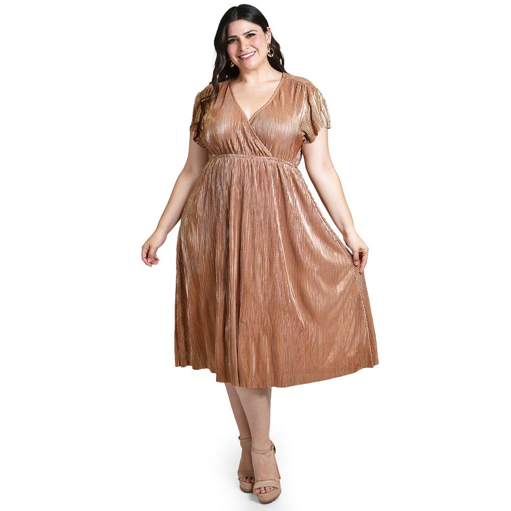 Foto 6 pulgar | Vestido Plisado Con Brillo Roman Fashion /tallas Extras, 5412 (cobre) Cafe