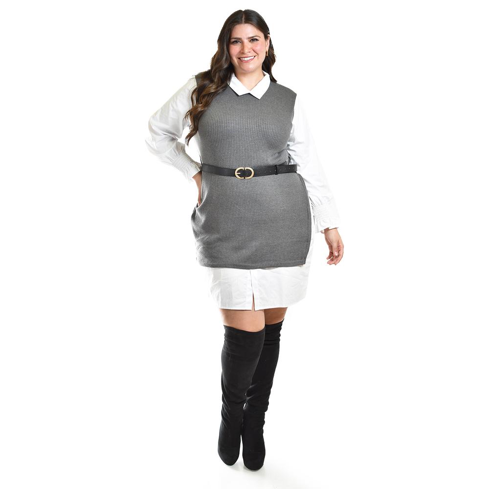 Foto 2 pulgar | Vestido Camisero Con Chaleco Roman Fashion /tallas Extras, 3820 (gris) Gris