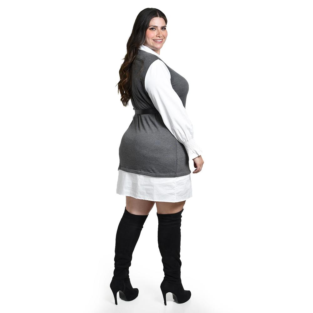 Foto 4 pulgar | Vestido Camisero Con Chaleco Roman Fashion /tallas Extras, 3820 (gris) Gris