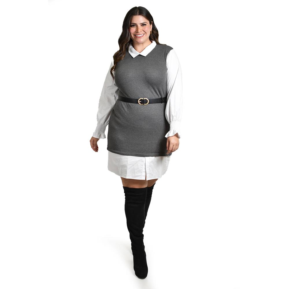 Foto 7 pulgar | Vestido Camisero Con Chaleco Roman Fashion /tallas Extras, 3820 (gris) Gris