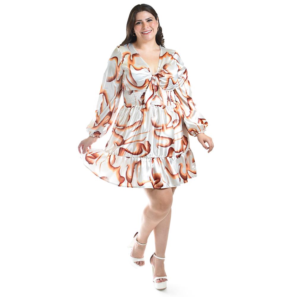 Foto 1 | Vestido Escote De Moño Roman Fashion /tallas Extras, 4318 (blanco /cafe) Cafe
