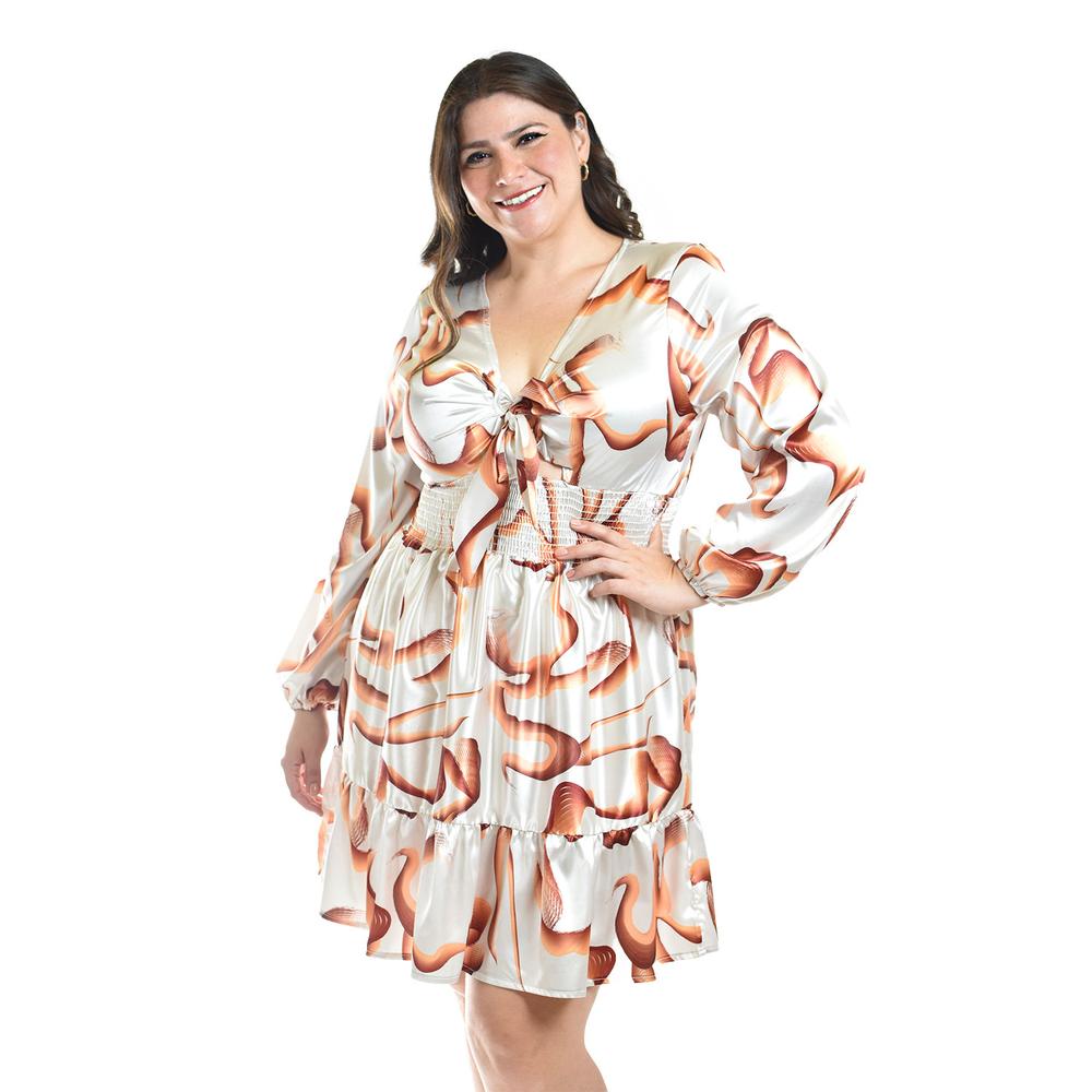 Foto 5 pulgar | Vestido Escote De Moño Roman Fashion /tallas Extras, 4318 (blanco /cafe) Cafe
