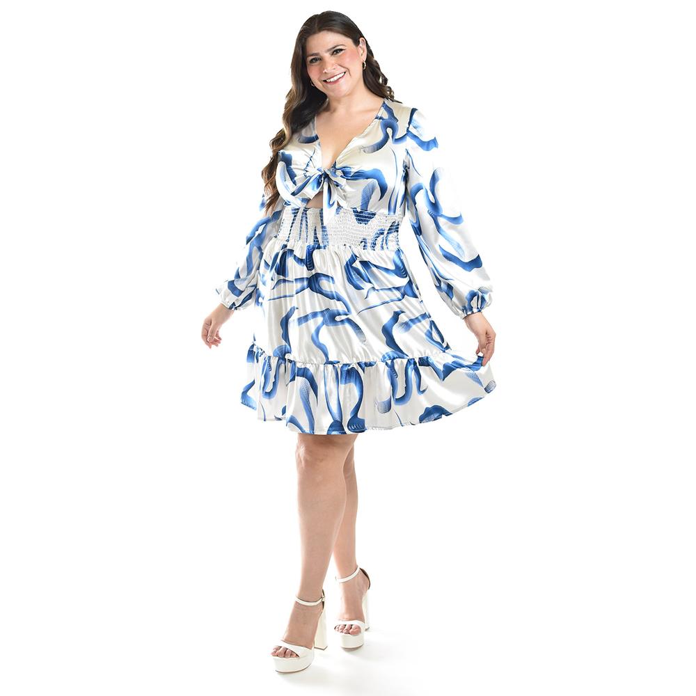 Foto 2 pulgar | Vestido Escote De Moño Roman Fashion /tallas Extras, 4318 (blanco /azul) Azul
