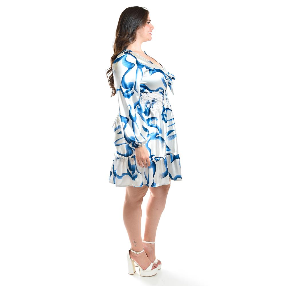 Foto 2 | Vestido Escote De Moño Roman Fashion /tallas Extras, 4318 (blanco /azul) Azul