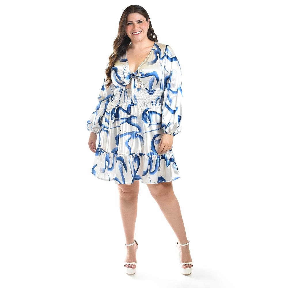 Foto 5 pulgar | Vestido Escote De Moño Roman Fashion /tallas Extras, 4318 (blanco /azul) Azul