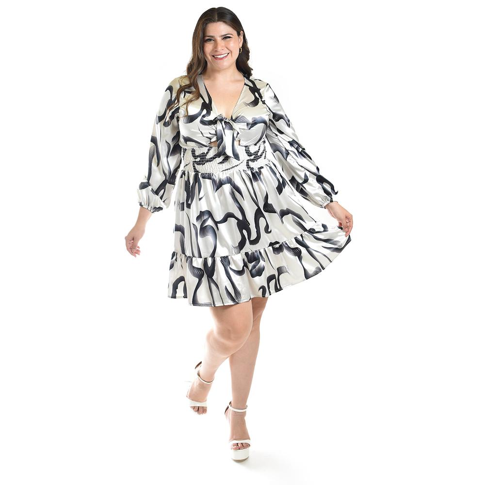 Foto 5 pulgar | Vestido Escote De Moño Roman Fashion /tallas Extras, 4318 (blanco /negro) Negro
