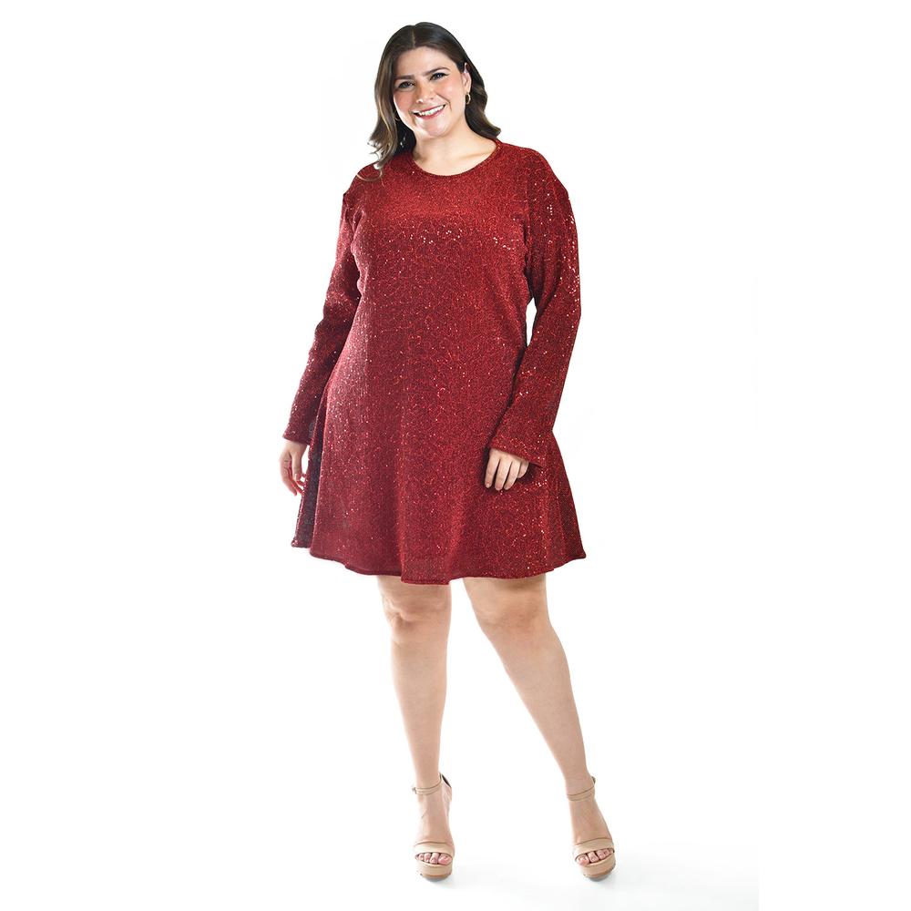 Foto 2 pulgar | Vestido Glitter Con Lentejuela Roman Fashion /tallas Extras, 4222 (rojo) Rojo