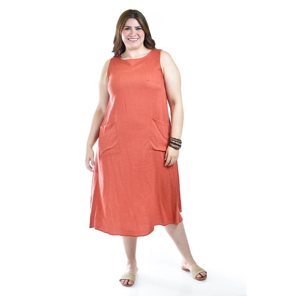 Foto 1 | Vestido De Lino Con Bolsillos Roman Fashion /tallas Extras, 3830 (chedron) Multicolor