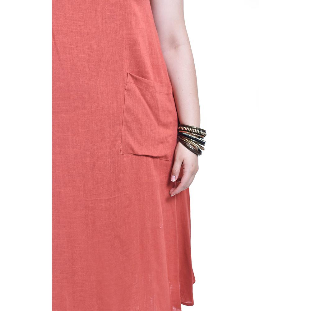 Foto 5 pulgar | Vestido De Lino Con Bolsillos Roman Fashion /tallas Extras, 3830 (chedron) Multicolor