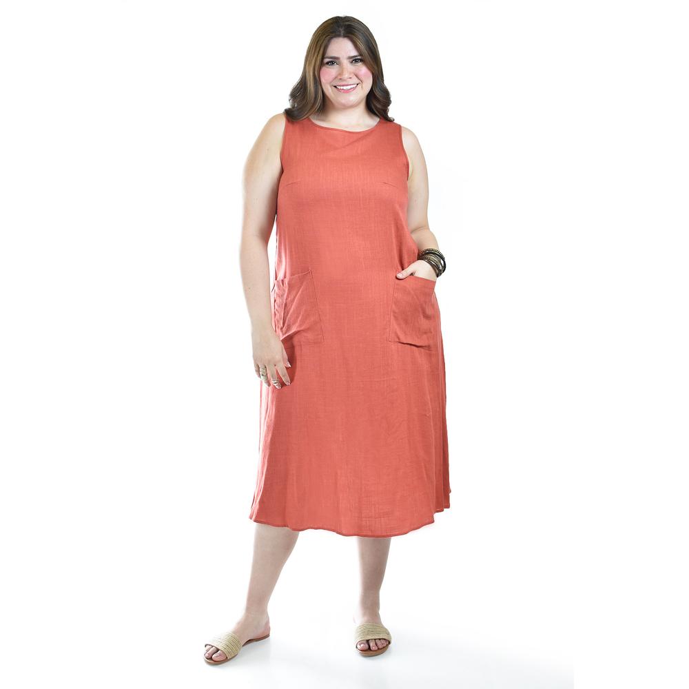 Foto 6 pulgar | Vestido De Lino Con Bolsillos Roman Fashion /tallas Extras, 3830 (chedron) Multicolor