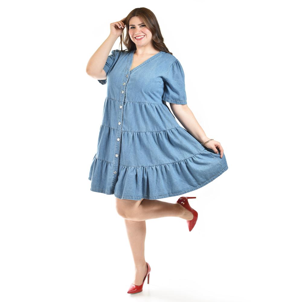 Foto 1 | Vestido De Mezclilla Con Botones Roman Fashion /tallas Extras, 3831 (mezclilla Medio) Azul