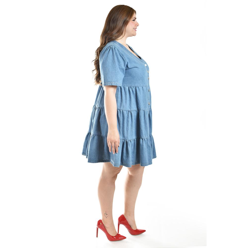 Foto 2 | Vestido De Mezclilla Con Botones Roman Fashion /tallas Extras, 3831 (mezclilla Medio) Azul