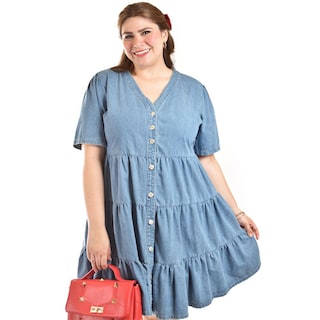 Foto 4 | Vestido De Mezclilla Con Botones Roman Fashion /tallas Extras, 3831 (mezclilla Medio) Azul