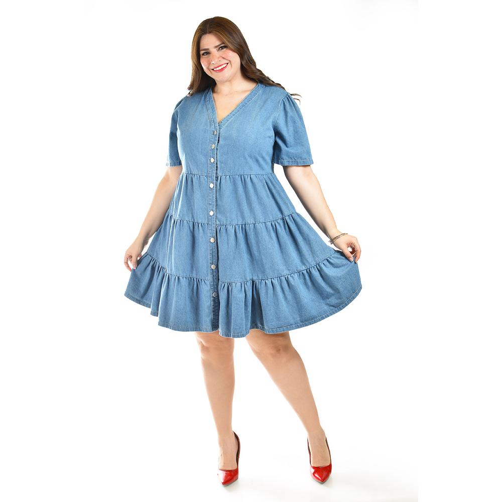 Foto 5 | Vestido De Mezclilla Con Botones Roman Fashion /tallas Extras, 3831 (mezclilla Medio) Azul