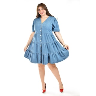 Foto 5 | Vestido De Mezclilla Con Botones Roman Fashion /tallas Extras, 3831 (mezclilla Medio) Azul