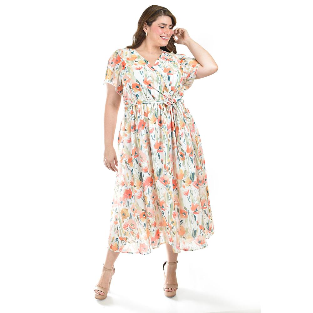 Foto 2 pulgar | Vestido Midi Con Estampado Floral Roman Fashion /tallas Extras, 3833 (naranja) Naranja