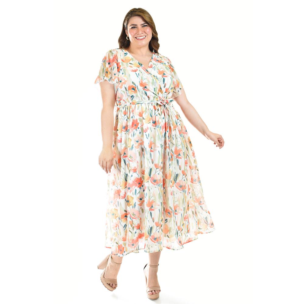 Foto 2 | Vestido Midi Con Estampado Floral Roman Fashion /tallas Extras, 3833 (naranja) Naranja