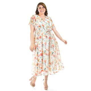 Foto 2 | Vestido Midi Con Estampado Floral Roman Fashion /tallas Extras, 3833 (naranja) Naranja