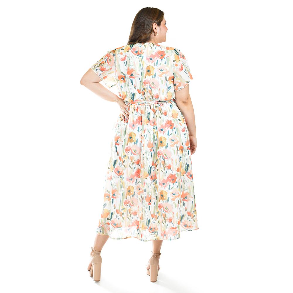 Foto 4 pulgar | Vestido Midi Con Estampado Floral Roman Fashion /tallas Extras, 3833 (naranja) Naranja