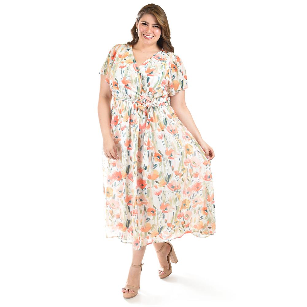 Foto 6 pulgar | Vestido Midi Con Estampado Floral Roman Fashion /tallas Extras, 3833 (naranja) Naranja