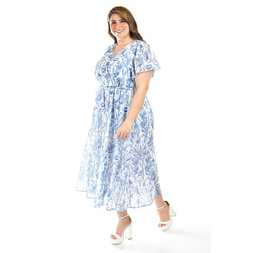 Foto 4 pulgar | Vestido Midi Con Estampado Floral Roman Fashion /tallas Extras, 3833 (azul Marino) Azul Marino