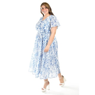 Foto 3 | Vestido Midi Con Estampado Floral Roman Fashion /tallas Extras, 3833 (azul Marino) Azul Marino