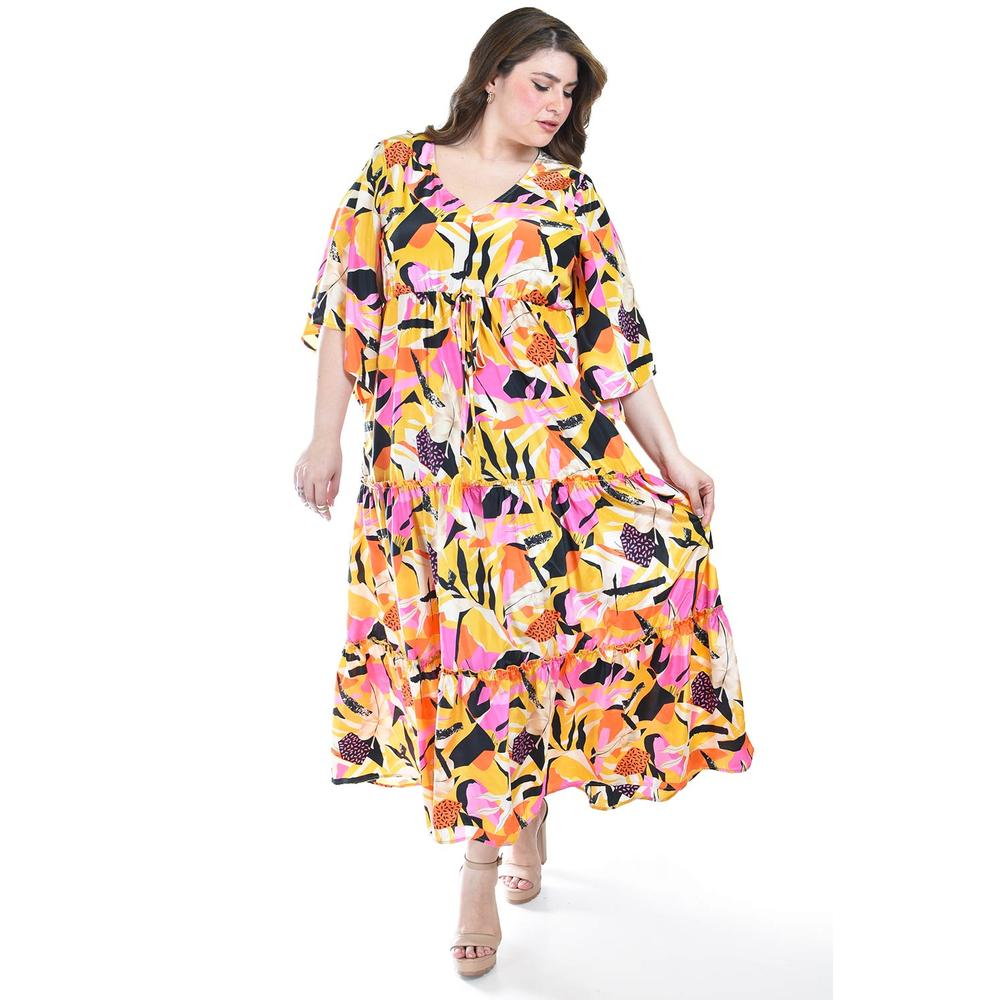 Foto 1 | Maxi Vestido Estampado Roman Fashion /tallas Extras, 3834 (amarillo) Amarillo