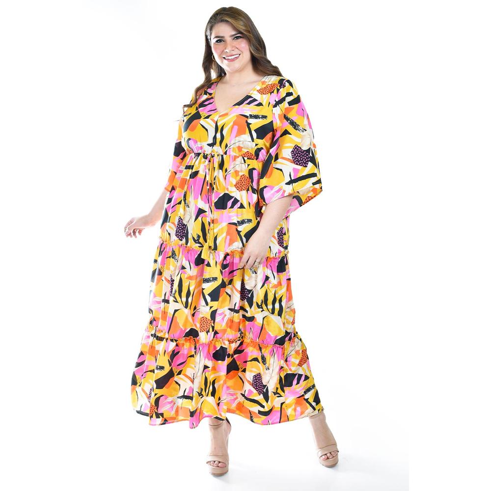 Foto 2 | Maxi Vestido Estampado Roman Fashion /tallas Extras, 3834 (amarillo) Amarillo