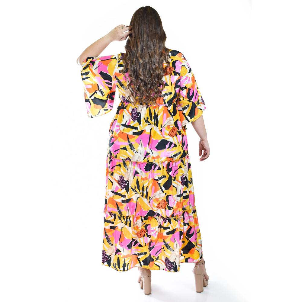 Foto 4 pulgar | Maxi Vestido Estampado Roman Fashion /tallas Extras, 3834 (amarillo) Amarillo