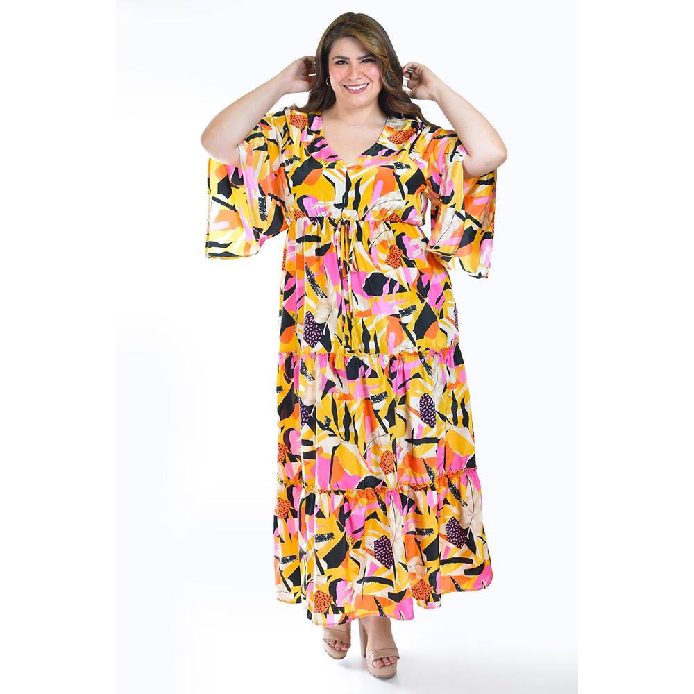 Foto 6 pulgar | Maxi Vestido Estampado Roman Fashion /tallas Extras, 3834 (amarillo) Amarillo