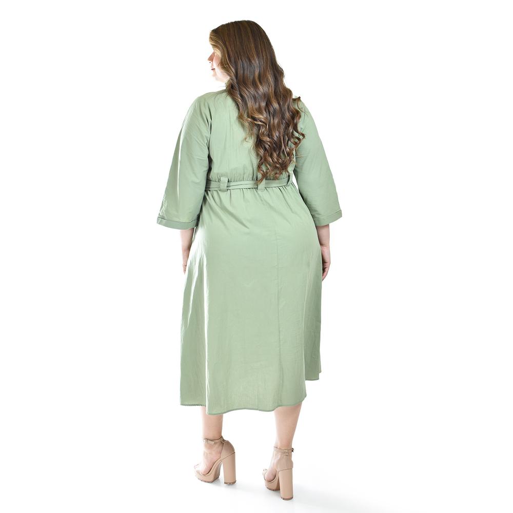 Foto 4 pulgar | Vestido Camisero Con Cinto Roman Fashion /tallas Extras, 3827-p (verde Militar) Verde Lima