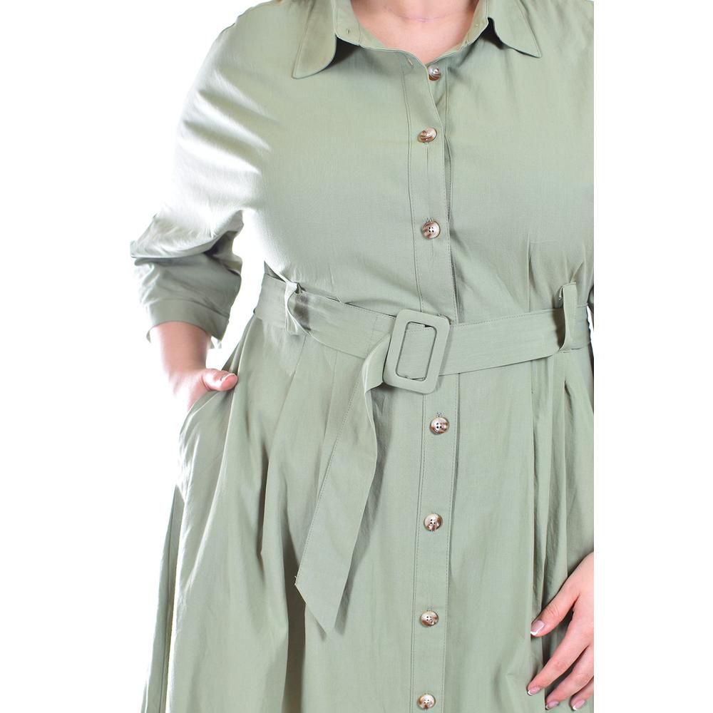 Foto 5 pulgar | Vestido Camisero Con Cinto Roman Fashion /tallas Extras, 3827-p (verde Militar) Verde Lima