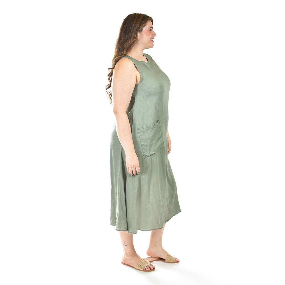 Foto 2 | Vestido De Lino Con Bolsillos Roman Fashion /tallas Extras, 3830 (verde Militar) Verde Oscuro