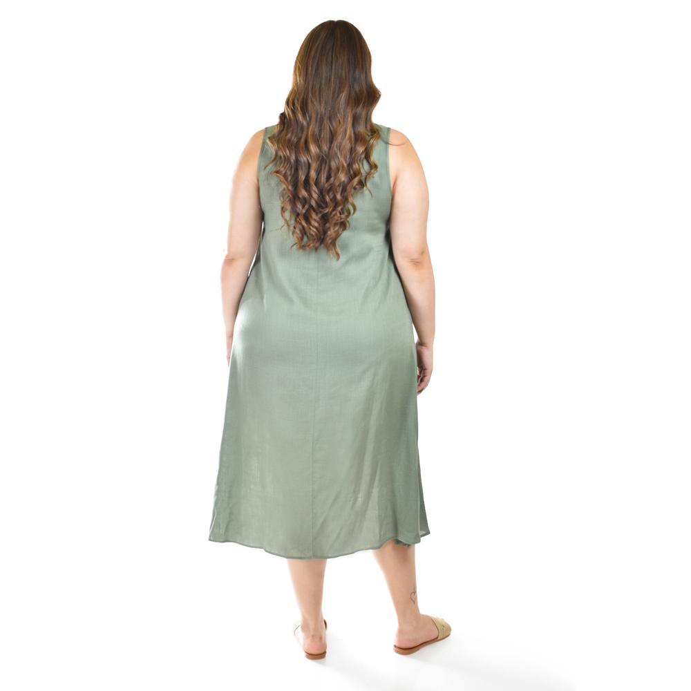 Foto 4 pulgar | Vestido De Lino Con Bolsillos Roman Fashion /tallas Extras, 3830 (verde Militar) Verde Oscuro