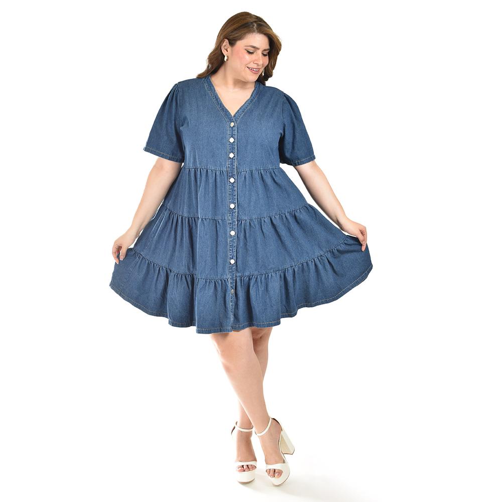 Foto 1 | Vestido De Mezclilla Con Botones Roman Fashion /tallas Extras, 3831 (mezclilla Dark) Azul