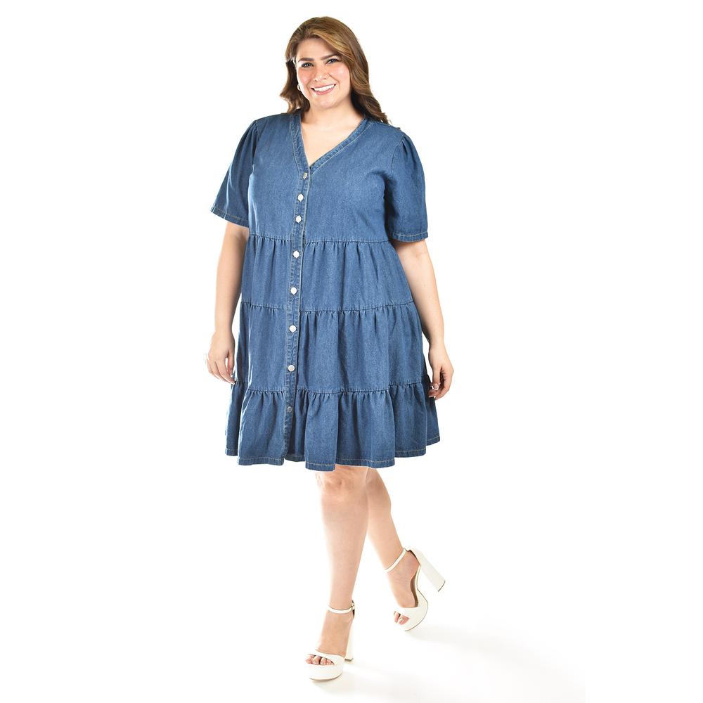 Foto 2 | Vestido De Mezclilla Con Botones Roman Fashion /tallas Extras, 3831 (mezclilla Dark) Azul