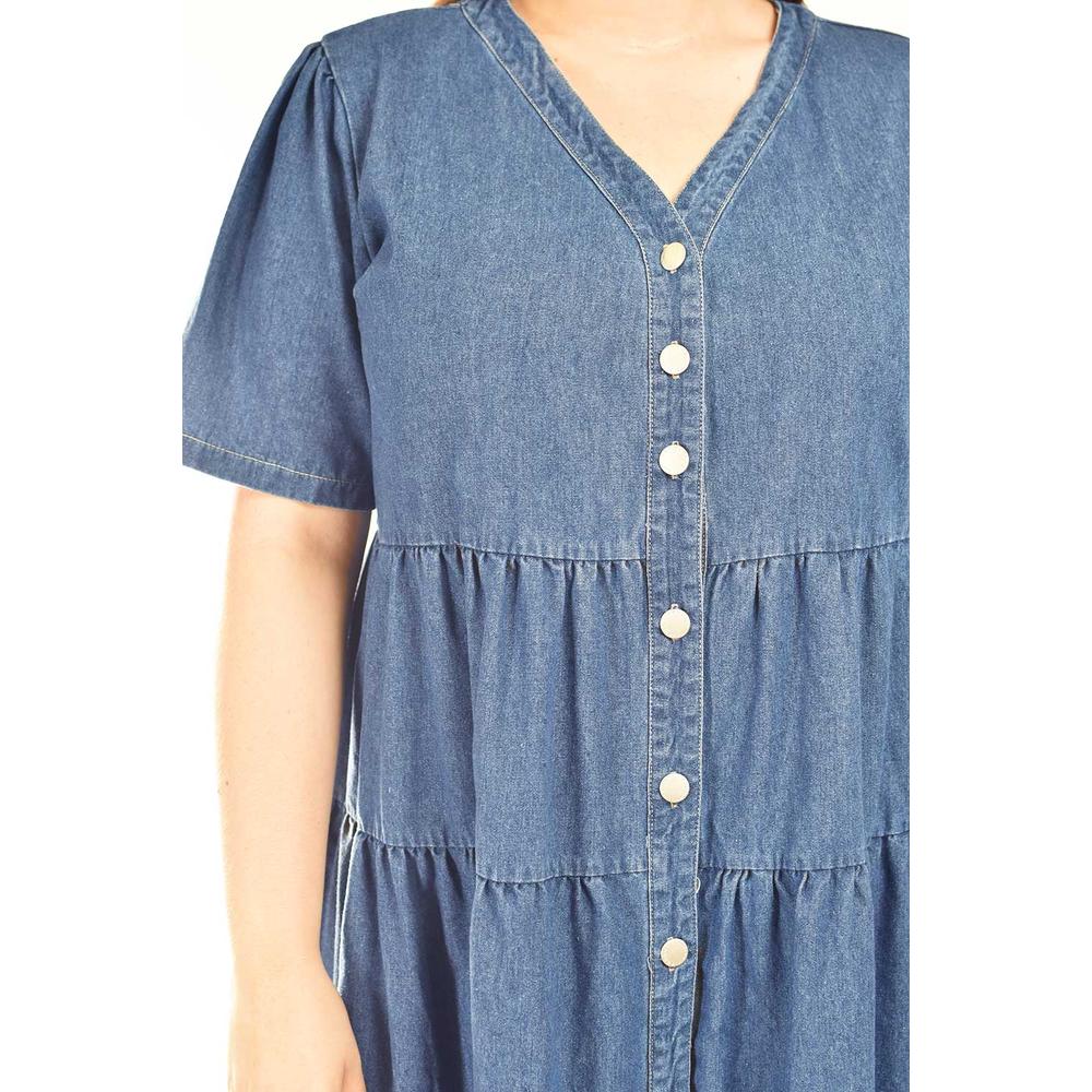 Foto 4 | Vestido De Mezclilla Con Botones Roman Fashion /tallas Extras, 3831 (mezclilla Dark) Azul