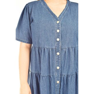 Foto 4 | Vestido De Mezclilla Con Botones Roman Fashion /tallas Extras, 3831 (mezclilla Dark) Azul