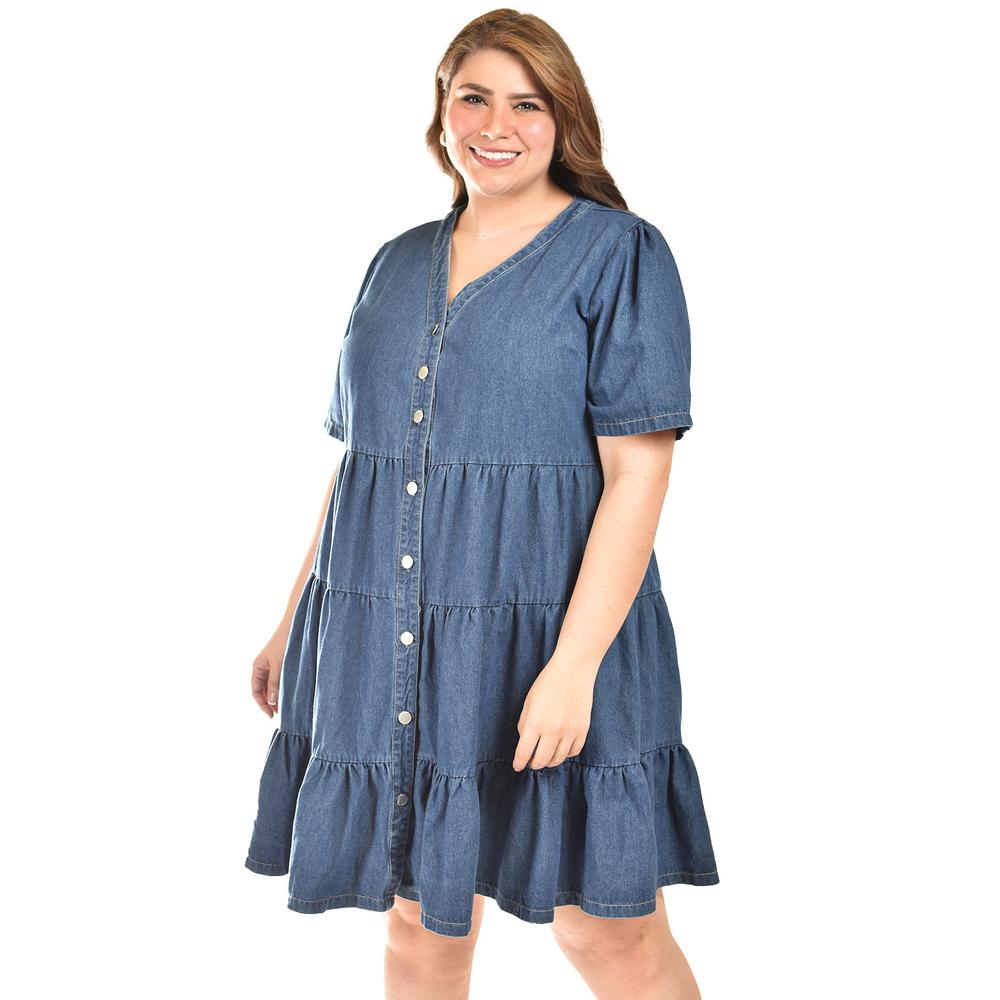Foto 5 | Vestido De Mezclilla Con Botones Roman Fashion /tallas Extras, 3831 (mezclilla Dark) Azul